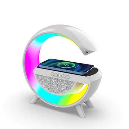 Multifunctional G-Shape Lamp: Bluetooth Speaker, Wireless Charger, LED Night Light, FM Radio, 15W Fast Charging, 7 Color Changing