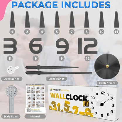 Frameless 3D Wall Clock for Wall Decor, Frameless Design with 3D Elements