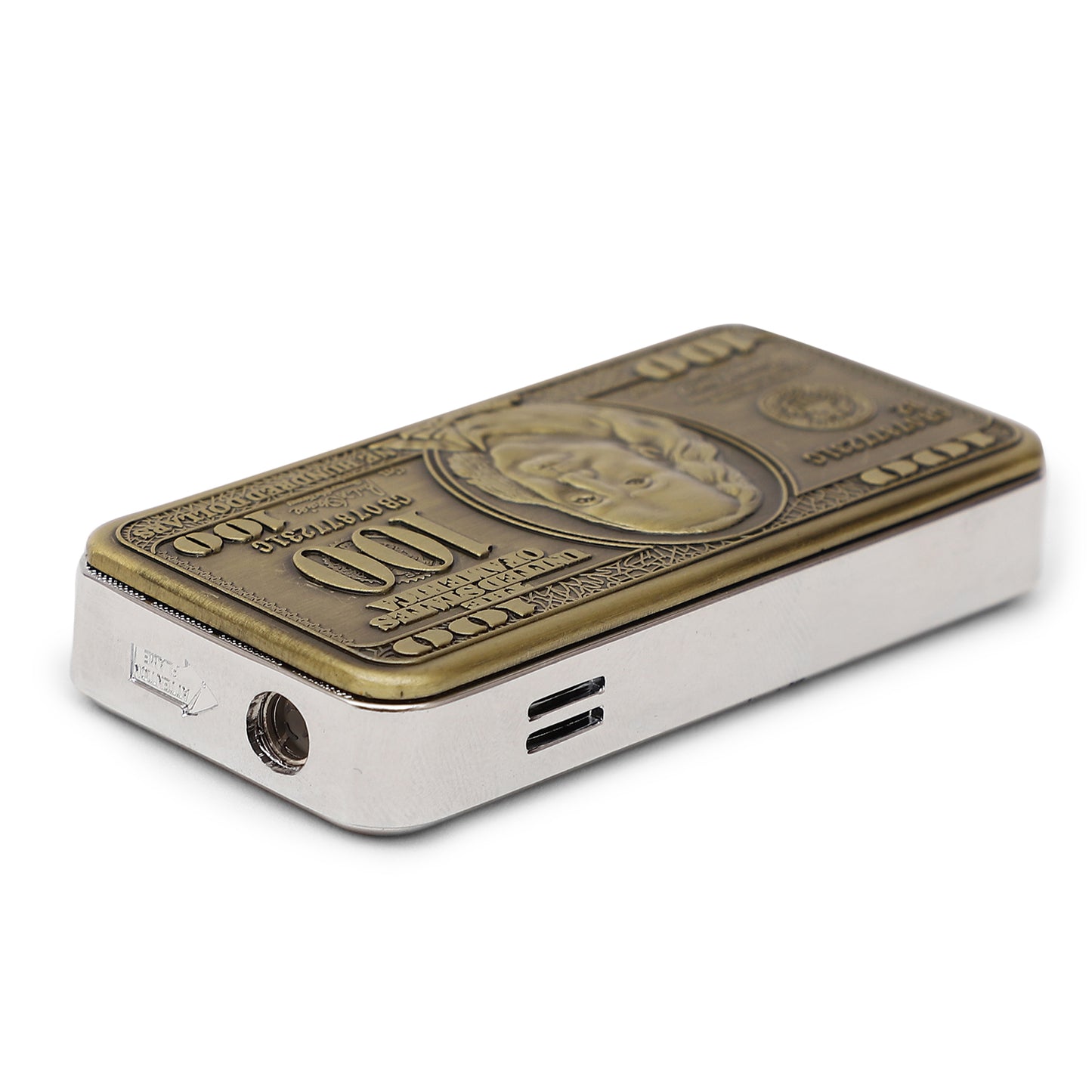 100 Dollar Pocket Lighter in Steel Color with Currency Printed