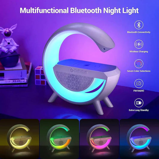 Multifunctional G-Shape Lamp: Bluetooth Speaker, Wireless Charger, LED Night Light, FM Radio, 15W Fast Charging, 7 Color Changing