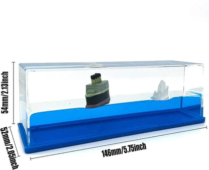 Titanic Cruise Ship Decoration for Home, Office with Blue Liquid and Unsinkable Boat, Rotate and feel the Reality of Titanic