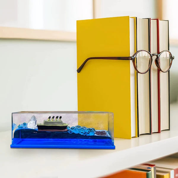 Titanic Cruise Ship Decoration for Home, Office with Blue Liquid and Unsinkable Boat, Rotate and feel the Reality of Titanic