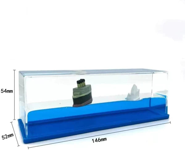 Titanic Cruise Ship Decoration for Home, Office with Blue Liquid and Unsinkable Boat, Rotate and feel the Reality of Titanic