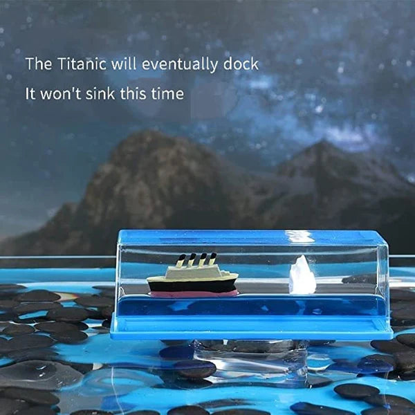 Titanic Cruise Ship Decoration for Home, Office with Blue Liquid and Unsinkable Boat, Rotate and feel the Reality of Titanic