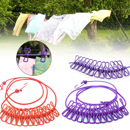 Stretchable Clothes Hanging Rope With Clips