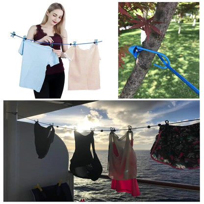 Stretchable Clothes Hanging Rope With Clips