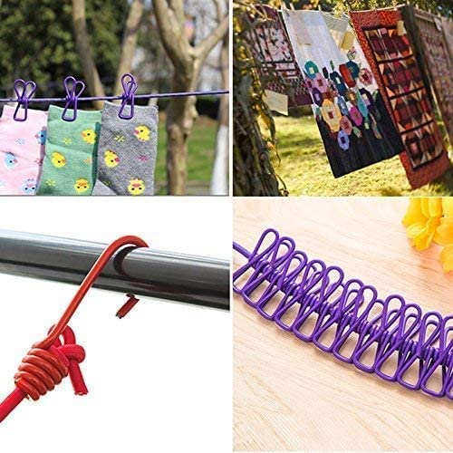 Stretchable Clothes Hanging Rope With Clips